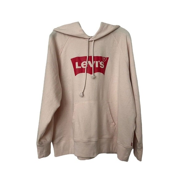 Levi's Women's Hoodie Sweatshirt Light Pink Red Spell Out Size XL - Picture 1 of 2